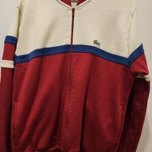 Vintage Lacoste Red, Cream & Blue Colorblock Zip-Up Sweater